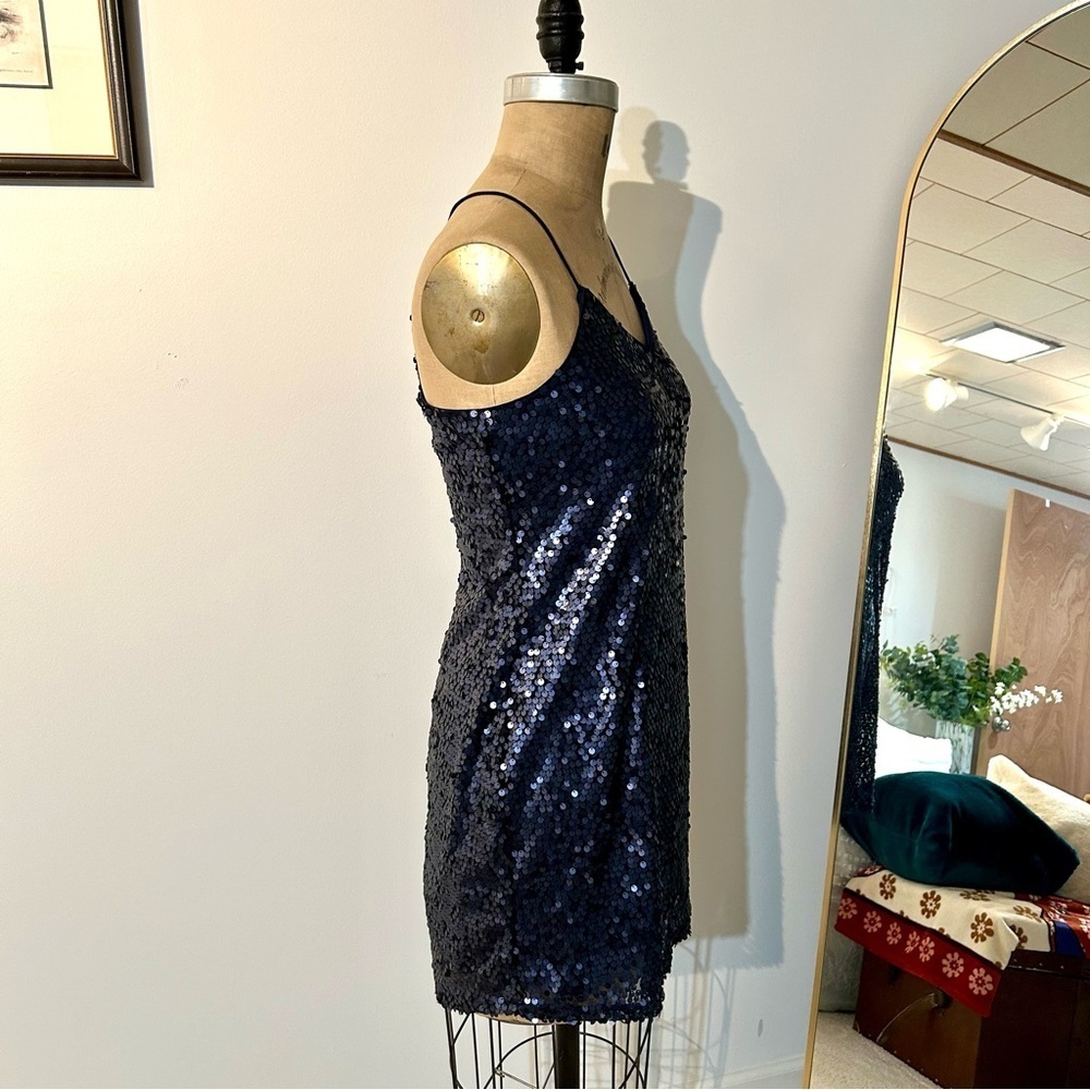 Express Women’s Racerback Matte Navy Sequin Dress Sz S EUC - Picture 2 of 10